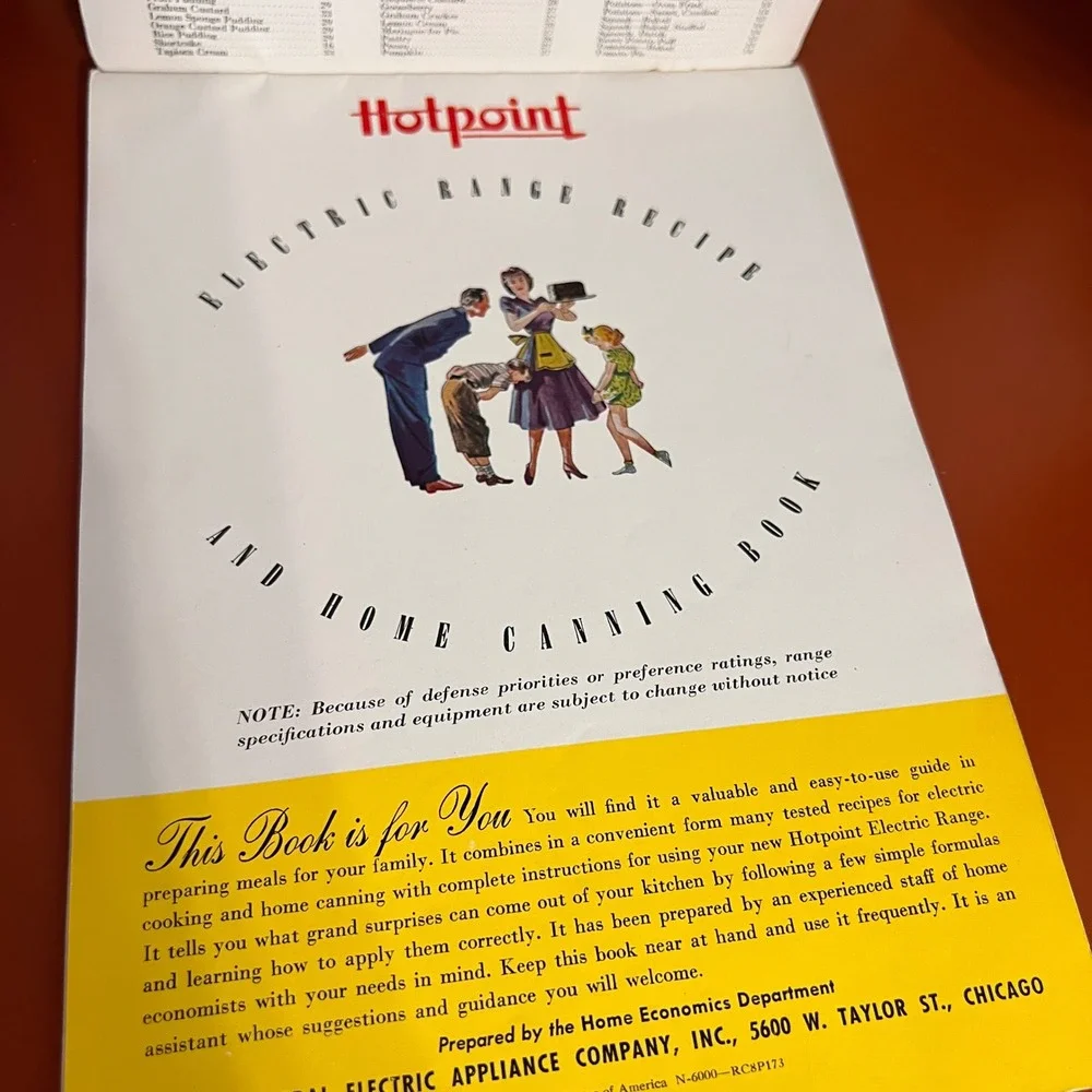 Vintage Hotpoint Electric Range Recipe and Home Canning‎ Book 1940s Cookbook